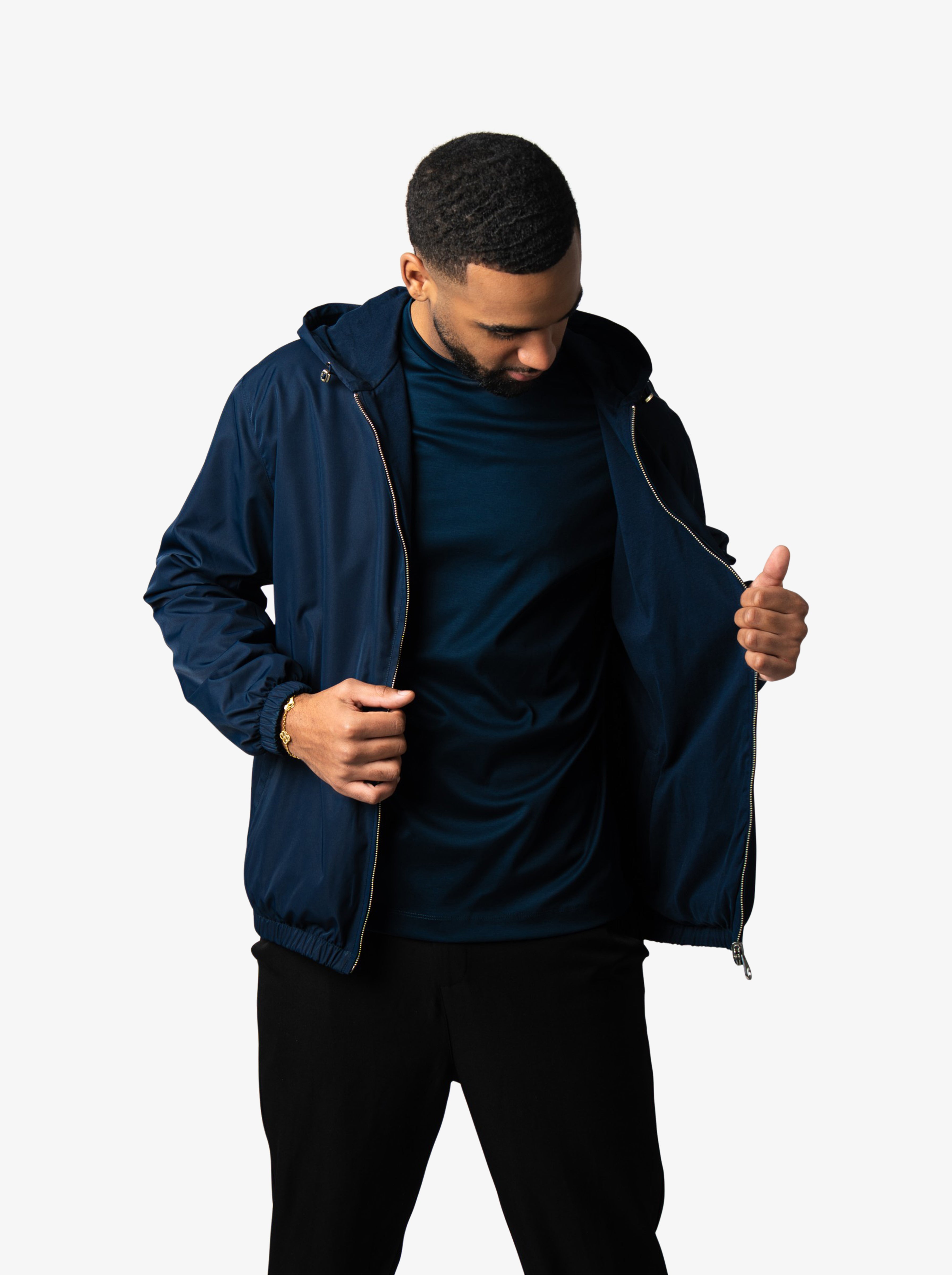 reversible hooded jacket navy blue